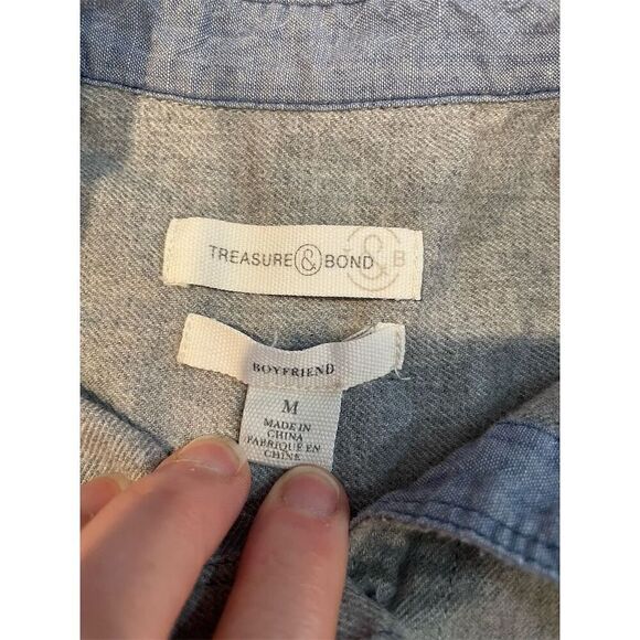Treasure Bond Ladies Boyfriend M Gray Chambray Button-Up  Long Sleeve Casual - Picture 10 of 10